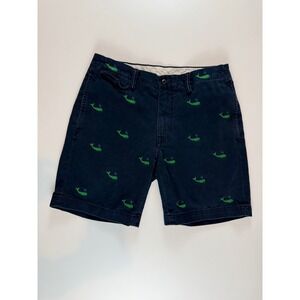 Polo Ralph Lauren Mens Navy Blue Whale Embroidered Chino Shorts Size 32 Cotton